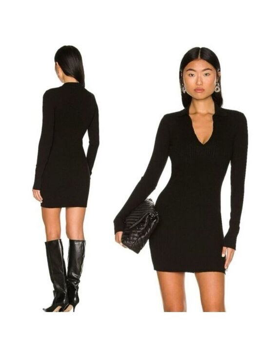 Dresses & Skirts - Cotton Citizen Ibiza Long Sleeve Polo Dress in Ribbed Black Size Small